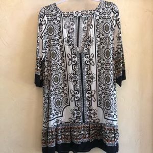 Pink Owl S keyhole back black & ivory tunic